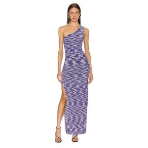 Lusana One Shoulder Crochet Knit Midi Dress with Slits Purple Size S
